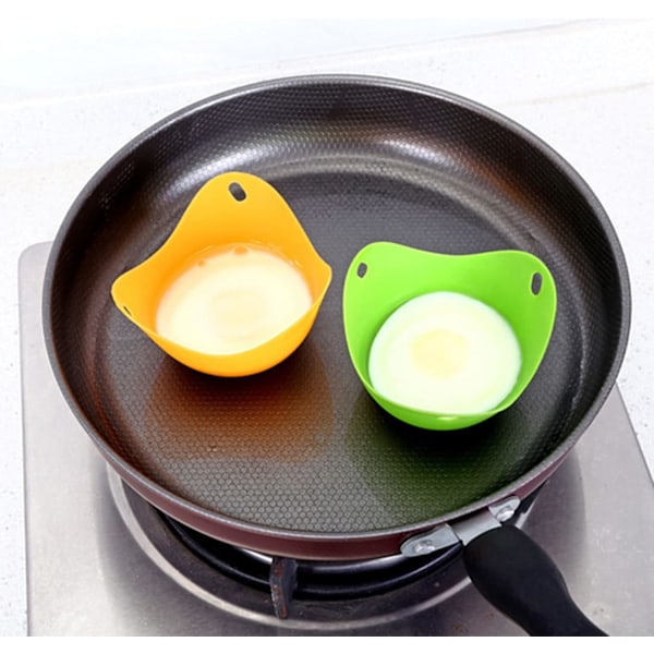 Platsbesparande Äggkokare, Non-stick Äggkokare i Silikon med Ringstativ, BPA-fria, 4-pack, Perfekt för Små Kök