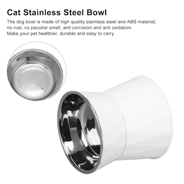 Katt Rostfritt Stål Skål Ökad Hals Skyddande Heavy Duty Katt Dubbel Skål för Katter Hundar Vit