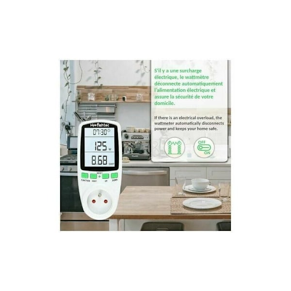 Digital LCD-skärm Elförbrukningsmätare, Strömförbrukningsmätare Ger Kumulativ Kilowattimmeövervakning och Minnesfunktion för