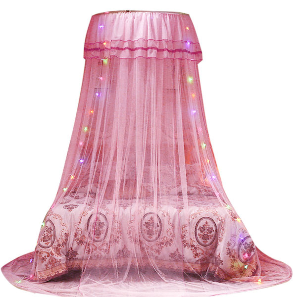 Rund baldakin prinsesse stil myggnett seng gardin nett (rosa)