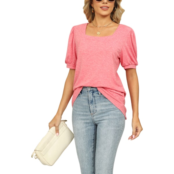 Dam Casual Topp Kort Puffärm Lös Modell Enfärgad Sommar T-shirt för Vardagsbruk Rosa XL