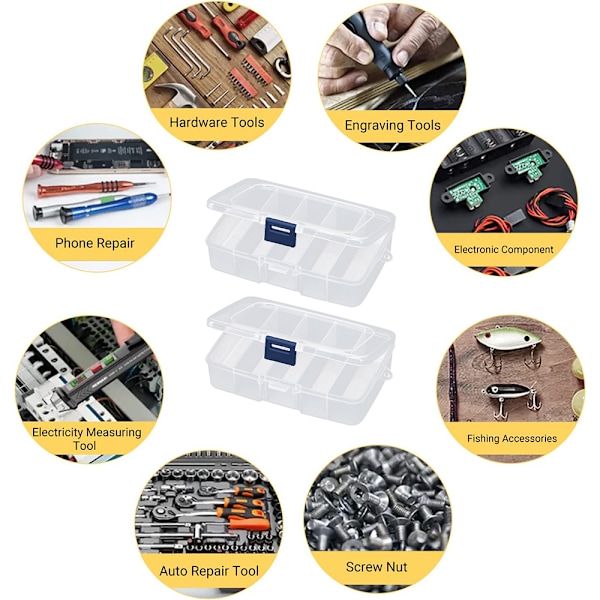 Genomskinlig förvaringslåda i plast, kosmetiska verktyg, sminkverktyg, fiskeredskap, tillbehör (2-pack)