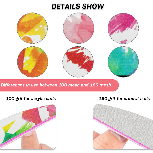 6 st grova nagelfilar 100/180 grit, kraftiga nagelfilar för akryl/naturliga naglar, grov nagelfil för hem & salong