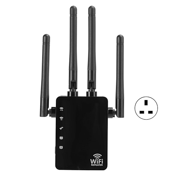 AC1200 Trådlös Repeater 2.4G/5G Router 1200Mbps Signal Förstärkare Extender 100–240V UK-kontakt