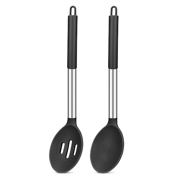 Mångsidiga silikonskedar för matlagning, värmebeständiga verktyg för non-stick kokkärl (2-pack, svart)