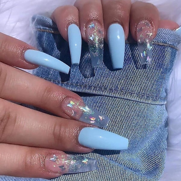 24 kpl Paina Kynsiä Arkku Naisille Blue & Clear