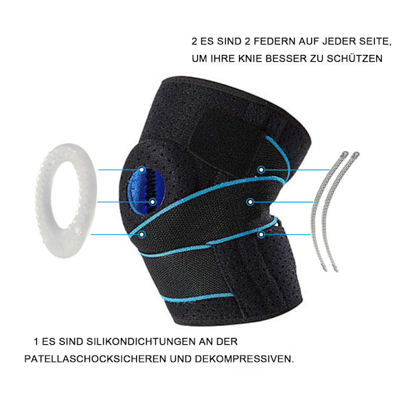 Justerbart knästöd, knäskydd med patella-gelkudde för meniskskada, patella-knäskydd med sidofjäderstabilisatorer för artritlindring,
