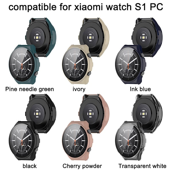 PC-ram PC-fodral i härdat glas, kompatibelt med Xiaomi Watch S1 Smartwatch, stöttåligt skyddsfodral