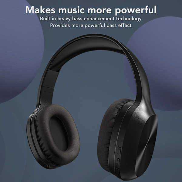 Bluetooth-hovedtelefoner med støjreduktion, kraftig bas, justerbar, trådløs over-ear-headset til telefon, computer, sort