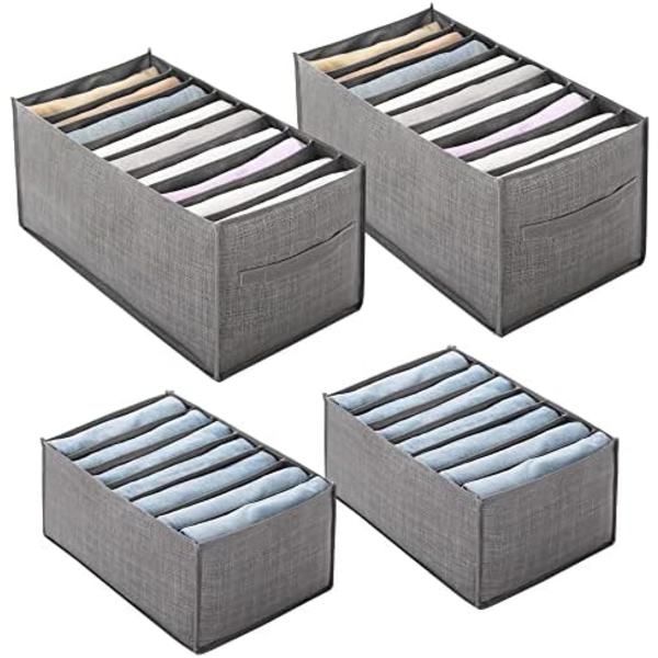 4 st Non-woven förvaringslådor Fällbar lådförvaring Lådarrangör med fack Separationslåda Förvaringskorg för strumpor Jeans Kläder ((Grå