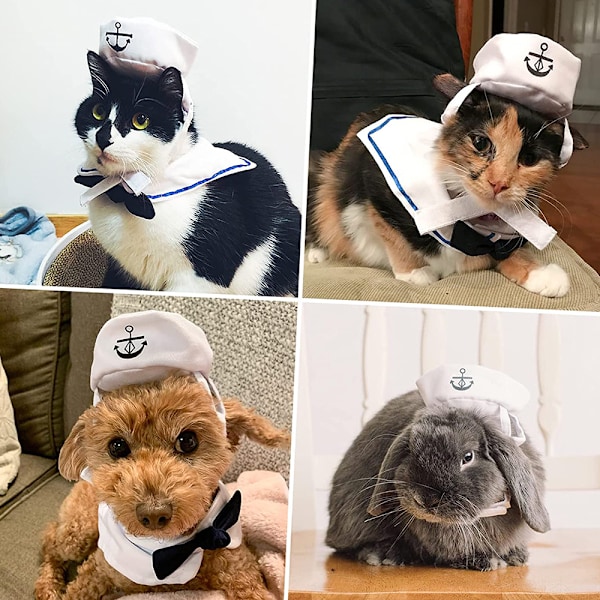 Husdjurs Sjömansdräkt, Kaptenshatt & Ankare Bandana, Justerbar Cape i Kvalitetspolyester för Lekfull Nautisk Cosplay