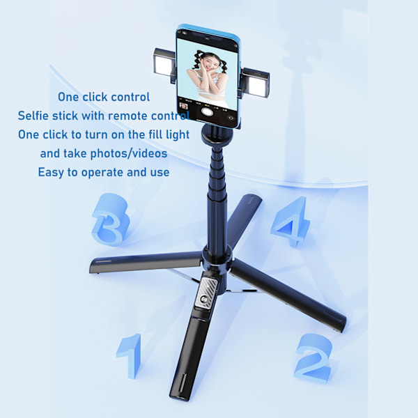 P135 Quadripod Hylde Bluetooth Selfie Stick 1,35m 53 Tommer Aluminiumlegering Mobiltelefon Universal Selfie Stick med Fjernbetjening Sort