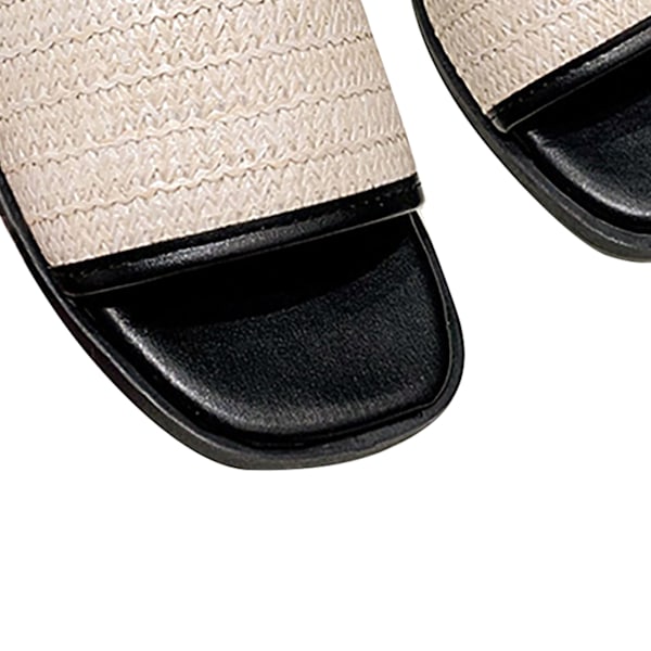 1 Par Vävda Tofflor Dam Retro Platt Botten Enkel Rem Sandaler Fransk Nisch Sommarskor Svart Storlek 38