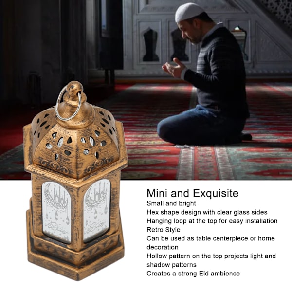 Mini Ramadan Lygte Retro Marokkansk Stil Dekorativ LED Eid Mubarak Lygte til Hjem Have Bryllup Festival 6stk Bronze Guld