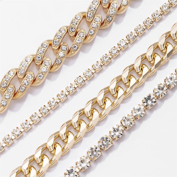 Hip Hop Thick Chain Bracelets Set for Women Shiny Rhinestone Bracelet Hand Chain Crystal Bracelet