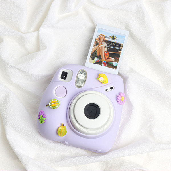 Øjeblikkelig kamera letvægtscover med skulderrem blød silikonebeskyttende etui til Instax Mini 7 Plus lilla frugt