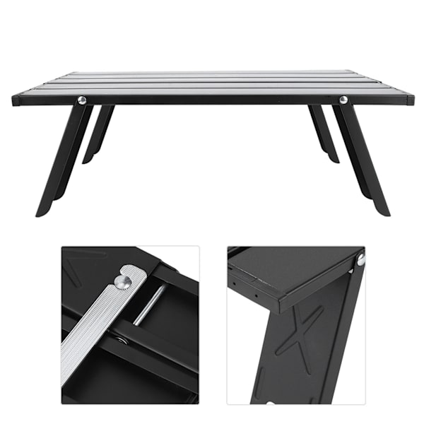 Mini bærbar aluminiumslegering sammenklappelig bord udendørs camping grill picnic bord sort