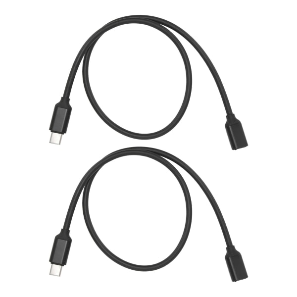2PCS Type C hann til hunn forlengelseskabel PD strømkobling forlengelsesledning svart (1m 3.3ft)