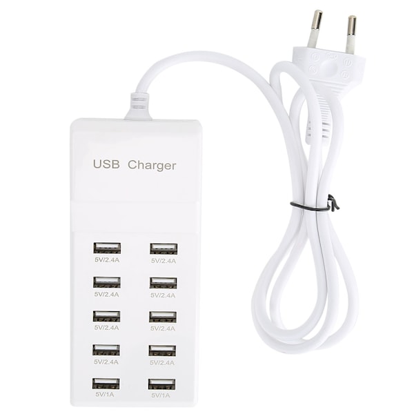 10-Portars USB Snabbladdningsladdare Strömadapterstation Maximal Effekt 5V 10A