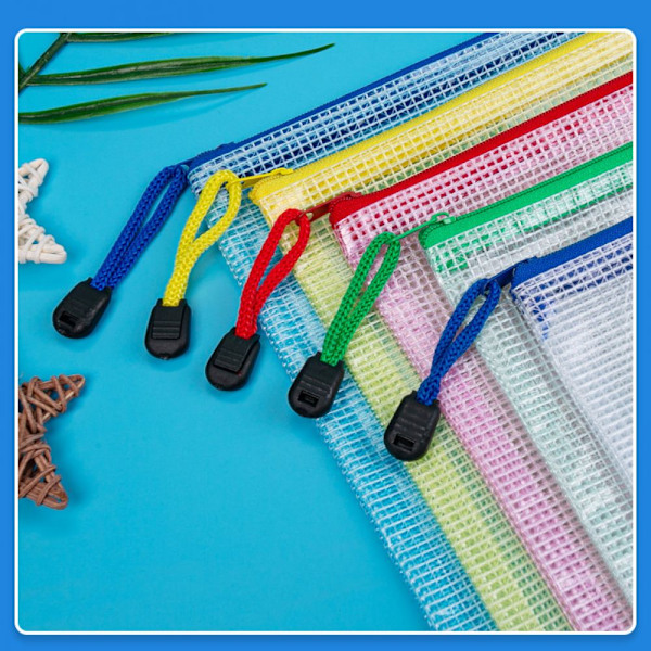 Färgkodad Organizer, Slitstarka PVC-materialfickor för enkel förvaringslösning, Mesh-blixtlåspåsar, A4-blixtlåspåsar för kontorsmaterial