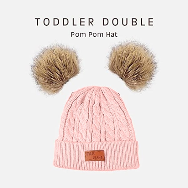 Toddler Hat， Färg Vinter Dubbel Pom Pom Stickad Mössa