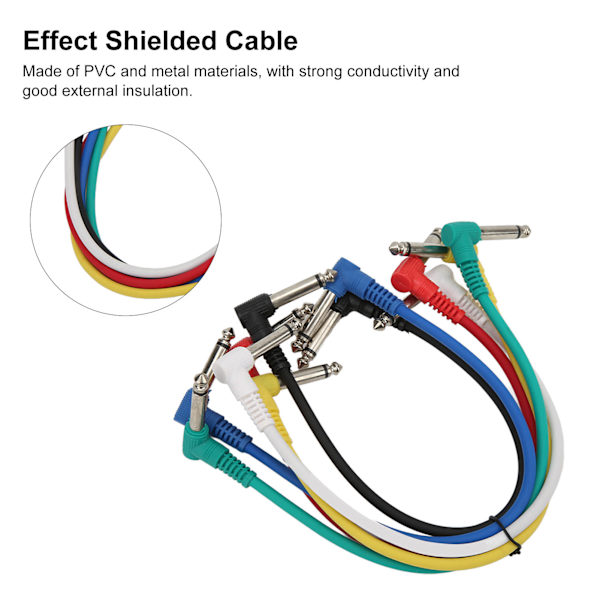 6 stk Effekt Kabel Farge Skjermet Støyreduksjon Pedal Patch Kabler for Elektrisk Gitar Bass