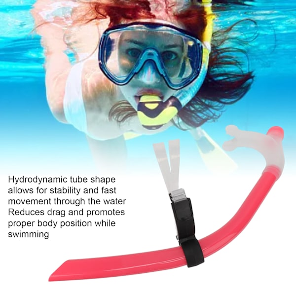 Svømmesnorkel med redusert motstand - Silikonsvømmetreningsrør med justerbar hodebøyle for snorkling og dykking - Rosa
