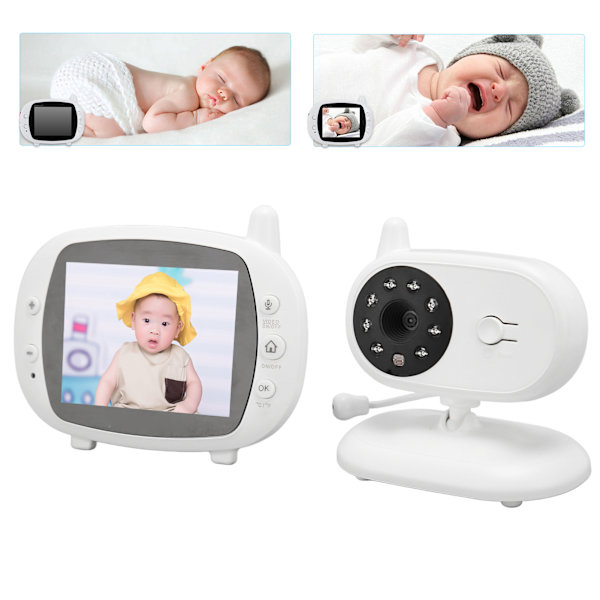 Babyalarm Video 3,5 tommer skærm Video Babyalarm med kamera med nattesyn 2-vejs lyd Vuggeviser EU-stik 100-240v