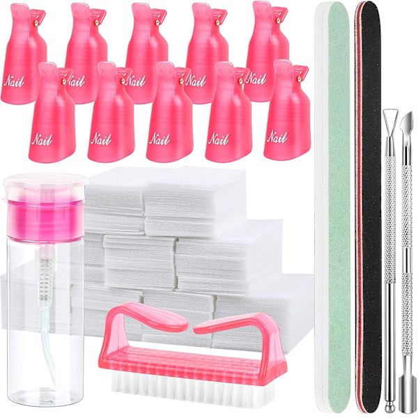 Nagellack Gel Remover Verktyg Kit med Nagelklämmor, 100ml Nagel