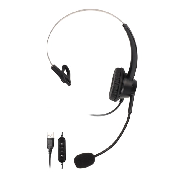 H360-USB-3 Telefon Headset Sort Lydstyrkejustering Mute Enkeltsidet Øretelefon med USB Stik til Call Center