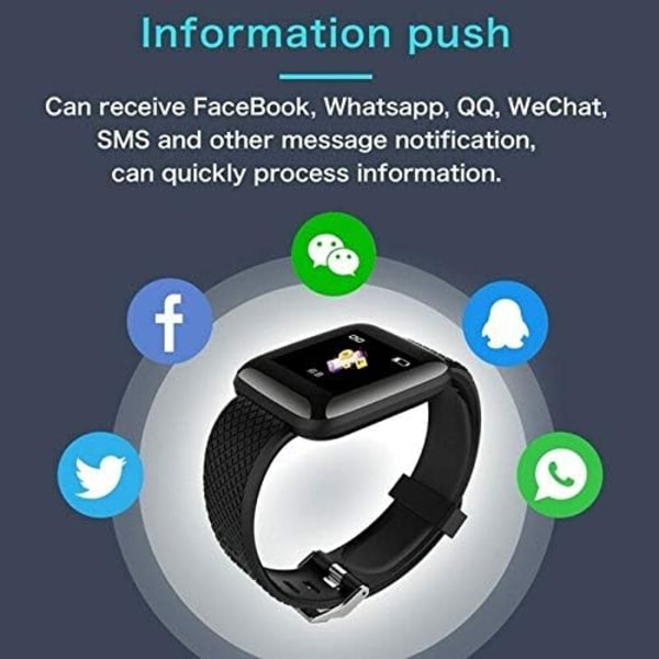 Vattentät smartklocka med pulsmätare och blodtrycksvisning, fitness tracker smartklocka 116 Plus färgskärm