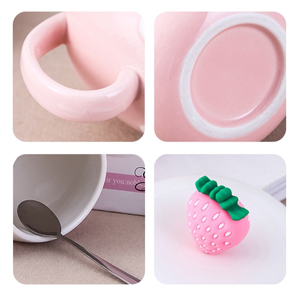 Kawaii Mugg, Elegant Design Keramikmugg, Jordgubbs-silikonhuvud på Lock, Perfekt för Hem & Kontor, Högkvalitativ Keramik, Tål Diskmaskin, Gåva