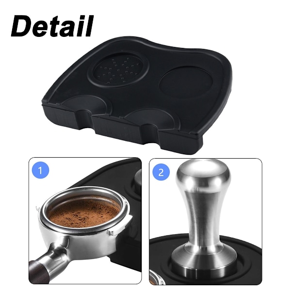 Espressomatta i livsmedelsgodkänt rostfritt stål, halkfri kaffetampermatta i silikon som är lätt att rengöra, skyddar bänkskivor från repor och värme