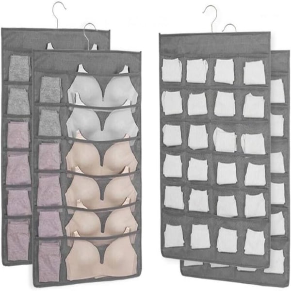 2 pcs Double-sided Wardrobe Underwear Storage Hanging Bag Gray Widened Upgraded Version (12+24) 48*80