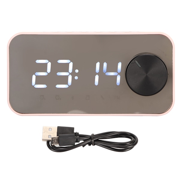 Trådlös Bluetooth-högtalare Multifunktion Brusreducerande Temperaturdisplay Röstmeddelande FM-radio Spegelväckarklocka