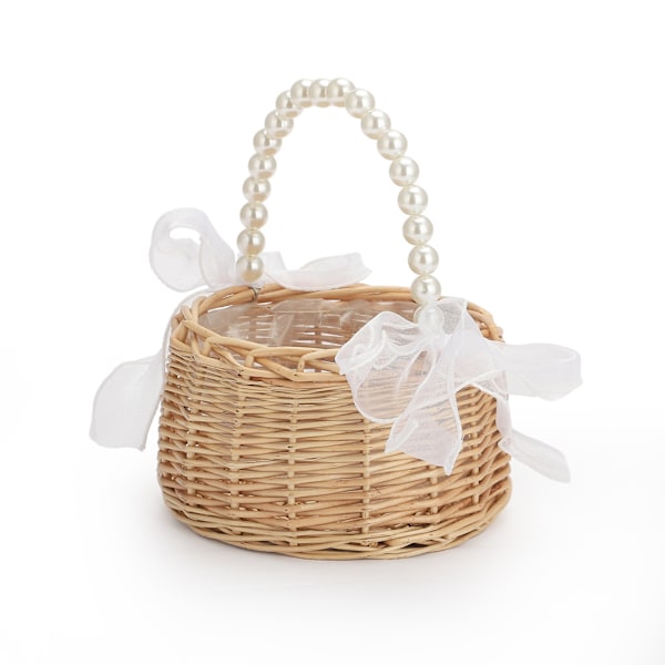 1 stk. Perlepose Tiny Rattan Kurv Sommer Flet Kurv Perlepose Flet Picnic Flettet Kurv Slik Bryllup Mad Kurv