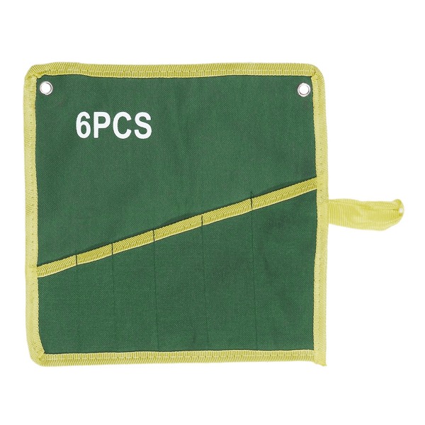 1pcs Durable Canvas Spanner Wrench Tool Roll Up Storage Bag Green 6 Pockets(270*290mm)