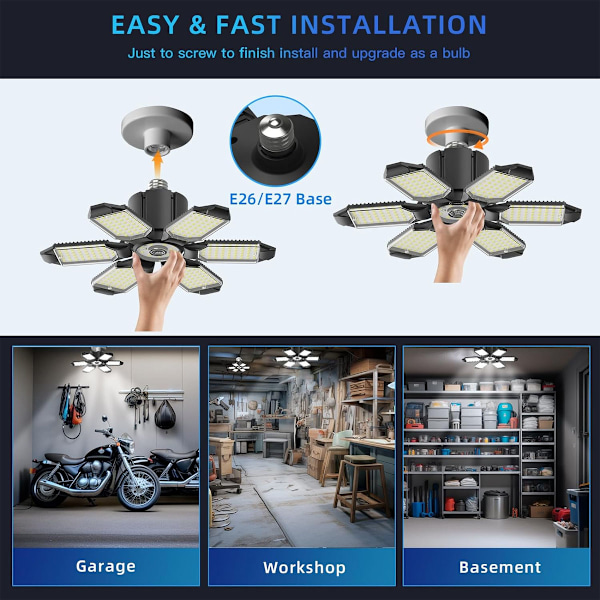 Värmeavledande garagebelysning med lång livslängd, kallvitt snabb installation, 260W 26000LM ljusstyrka, säkert premiumhölje för bred vinkel