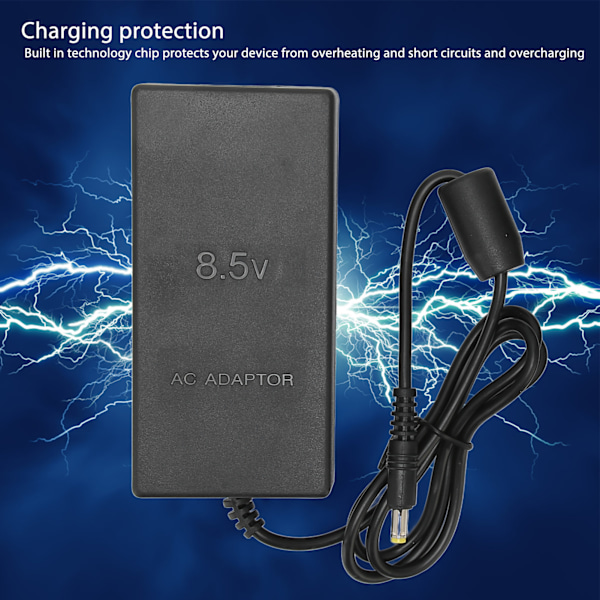 Strømadapter for PS2, erstatningsplugg og spill AC-adapterladerkabel for PS2 Slim 70000 9000-konsoll 100‑240V EU-plugg