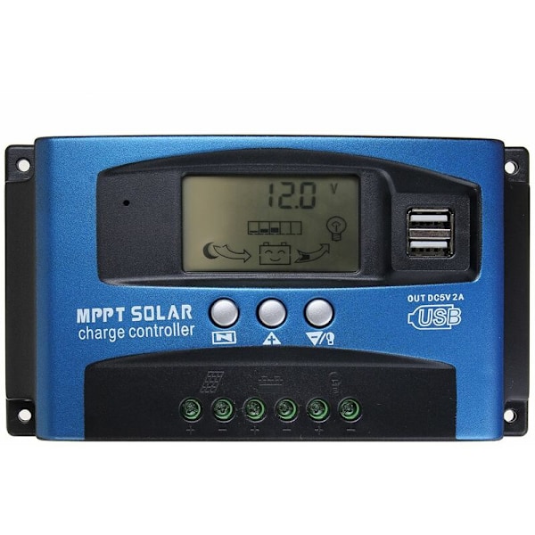 Solar Symphony, 12V/24V MPPT Laddningsregulator med Dubbla USB, LCD-Display, Självåterställningsfunktion, Överströmsskydd, Industriklassat Chip För