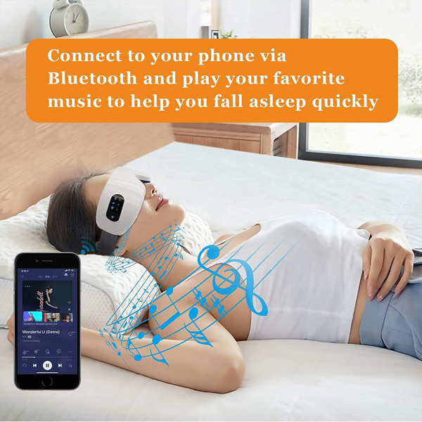Sömnmask med värme, Bluetooth Music Uppladdningsbar ögonmassage White