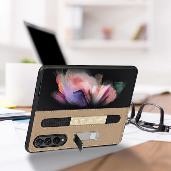 Fodral för Galaxy Z Fold 3 5G med pennhållare halkfri stöttålig lädertelefonfodral