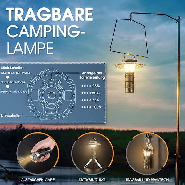 Mångsidig LED Campinglykta, Uppladdningsbar Portabel Lampa med Mjukt Starkt Ljus & IPX54 Vattentäthetsklassning för Oförglömliga Utomhusupplevelser