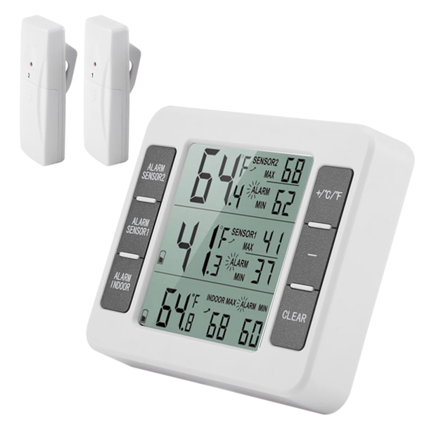 Trådløs digitalt hørbart alarm køleskabs termometer med 2 stk sensor min/maks display