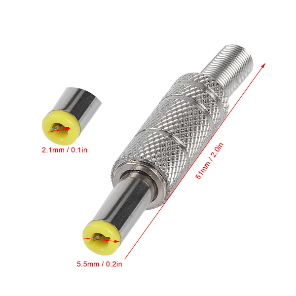 5 kpl 5,5x2,5mm DC-urosliitin, metallinen pistokeadapteri