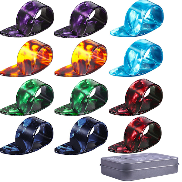 ULTNICE 15 stk Finger Raise Thumb Pick Set Plectrums med 15 Grid Case Oppbevaringsboks