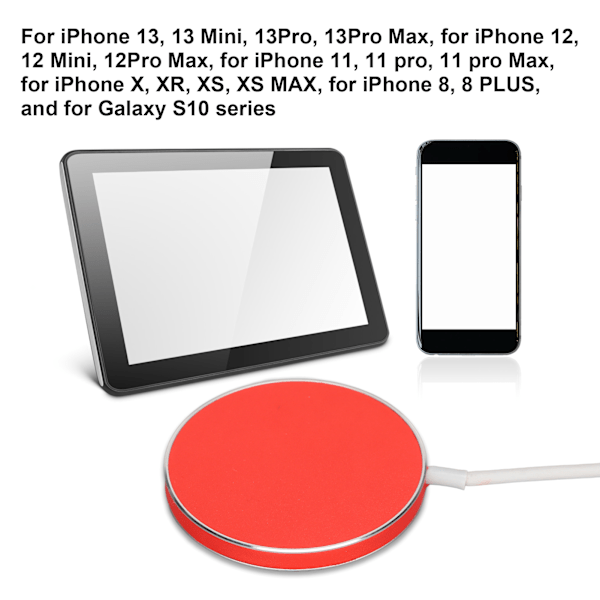 15W trådlös telefonladdare Qi-certifierad platt magnetisk laddningsplatta PU-läder för IPhone 13-serien 12-serien Röd