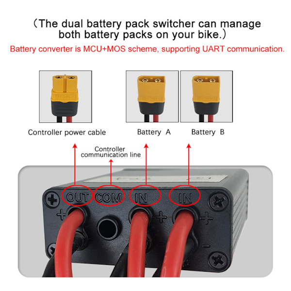 Elektrisk cykel dobbelt batteri afladningskonverter dobbelt batteri parallel modul adapter 20V‑72V 40A