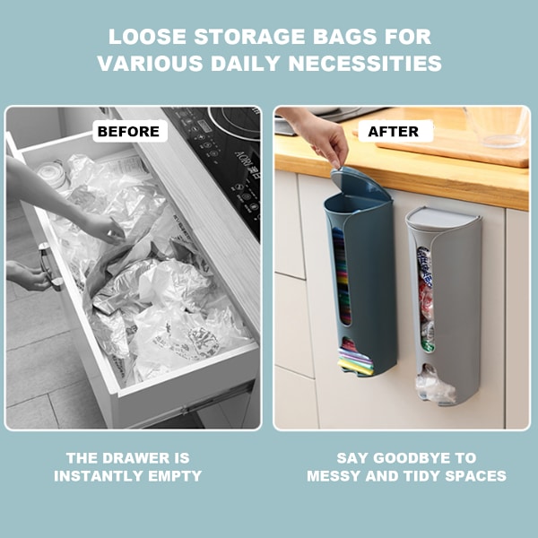 Opbevaringsholder til indkøbsposer i plast, dispenser til køkken, nem vægmontering