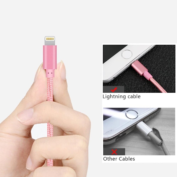 5-pack (0,9 m, 0,9 m, 1,8 m, 1,8 m, 3 m) Laddningskabel iPhone-laddare, MFi-certifierad USB Lightning-kabel Nylonflätad snabbladdningssladd kompatibel för